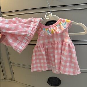 Pink Gingham Baby Dress with Ruffle and bloomers